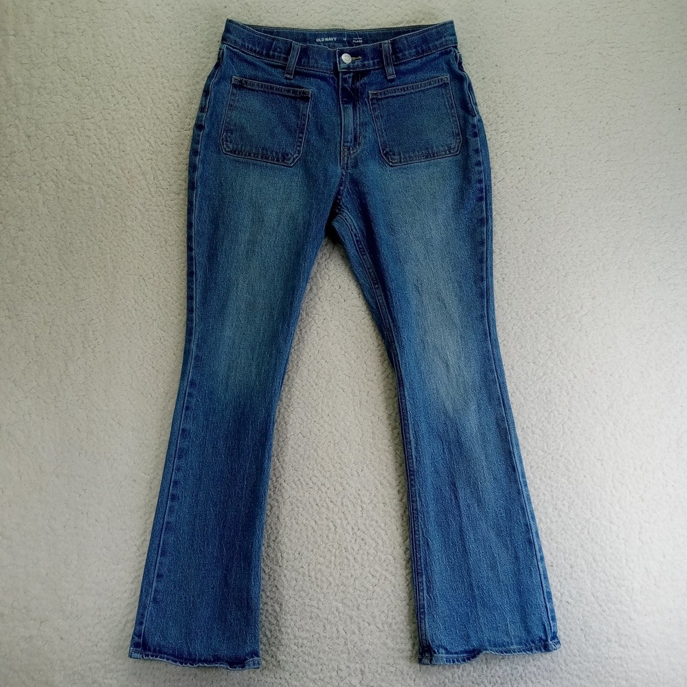 Old Navy High Rise Flare Jeans Womens 18 Medium Wash Blue Patch Pocket Stretch